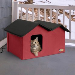 K&H Pet Products Outdoor Heated Kitty House Extra-Wide Cat Shelter, Red/Black