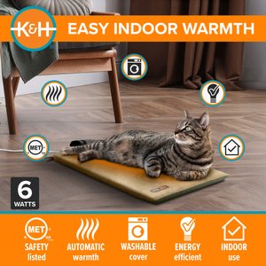 K&H Pet Products Thermo-Kitty Mat Heated Cat Bed, Sage/Tan 