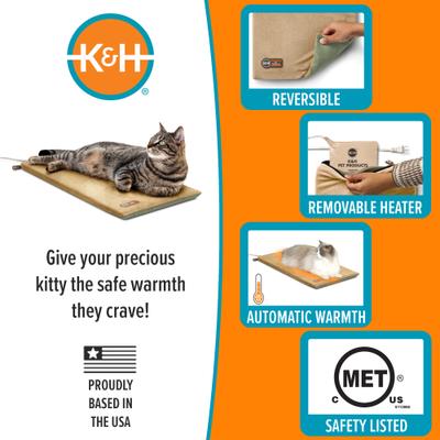 Show full view: K&H Pet Products Thermo-Kitty Mat Heated Cat Bed, Sage/Tan  slide 4 of 12