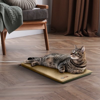 K&H Thermo-Kitty Mat heated cat bed in sage and tan