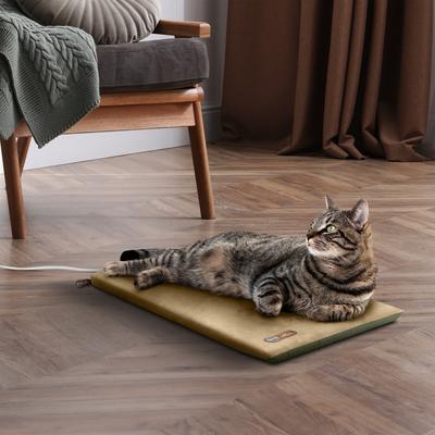 K&H PET PRODUCTS Thermo-Kitty Mat Heated Cat Bed, Sage/Tan