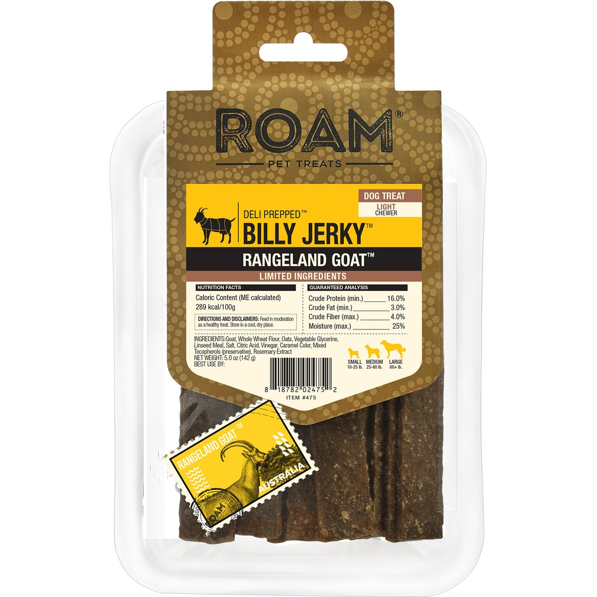 Roam Wild Billy Goat Chicken-Free Jerky Dog Treats, 5-oz pouch
