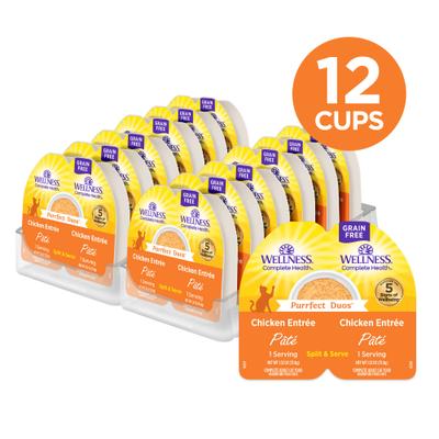 Show full view: Wellness Complete Health Purrfect Duos Chicken Grain-Free Pate Wet Cat Food, 2.64-oz cup, case of 12 slide 3 of 12