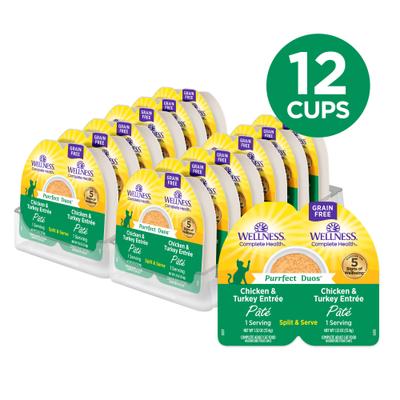 Show full view: Wellness Complete Health Purrfect Duos Chicken & Turkey Grain-Free Pate Wet Cat Food, 2.64-oz cup, case of 12 slide 3 of 12