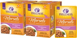 Wellness Complete Health Healthy Indulgence Morsels with Salmon & Tuna in Savory Sauce Grain-Free Wet Cat Food Pouches, 3-oz, case of 24