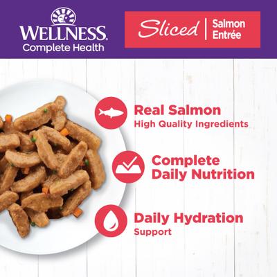 Show full view: Wellness Complete Health Sliced Salmon Entree Grain-Free Canned Cat Food, 3-oz, case of 24 slide 3 of 11