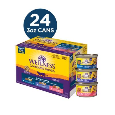 Show full view: Wellness Complete Health Grilled Favorites Variety Pack Grain-Free Wet Cat Food, 3-oz can, case of 24 slide 3 of 12