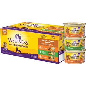 Wellness Complete Health Chicken & Turkey Lovers Gravies & Minced Variety Pack Grain-Free Wet Cat Food, 3-oz can, case of 12