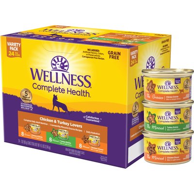 Wellness Wellness Complete Health Gravies & Minced Chicken & Turkey Lovers Variety Pack Natural Grain-Free Wet Cat Food, 3-oz, case of 24