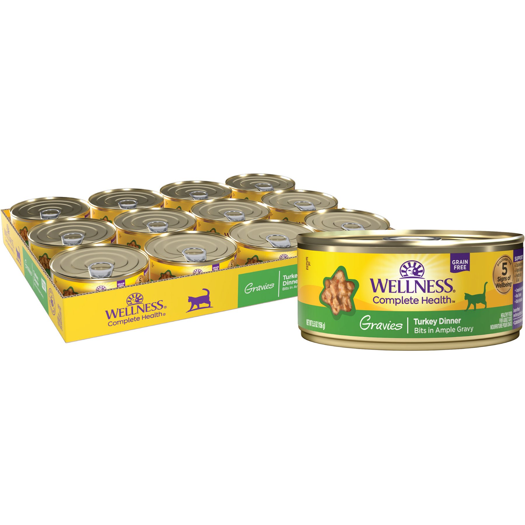 Wellness Complete Health Gravies Turkey Dinner Natural Grain-Free Wet Cat Food, 5.5-oz can, case of 12