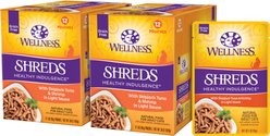 Wellness Complete Health Healthy Indulgence Shreds with Skipjack Tuna & Shrimp in Light Sauce Grain-Free Wet Cat Food Pouches, 3-oz, case of 24 slide 1 of 8