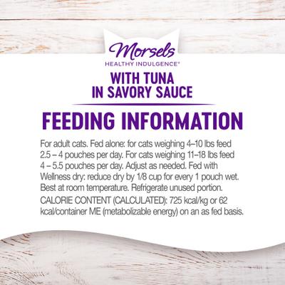 Show full view: Wellness Complete Health Healthy Indulgence Morsels with Tuna in Savory Sauce Grain-Free Wet Cat Food Pouches, 3-oz, case of 24 slide 9 of 11