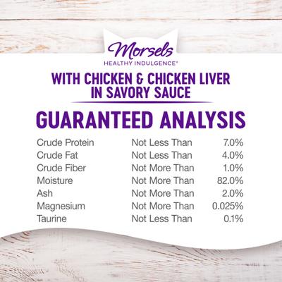 Show full view: Wellness Complete Health Healthy Indulgence Morsels with Chicken & Chicken Liver in Savory Sauce Grain-Free Wet Cat Food Pouches, 3-oz, case of 24 slide 8 of 11