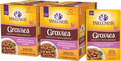 Wellness Complete Health Healthy Indulgence Gravies with Bits of Tuna & Mackerel Smothered in Gravy Grain-Free Wet Cat Food Pouches, 3-oz, case of 24