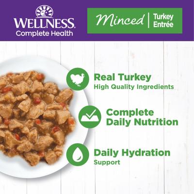 Show full view: Wellness Complete Health Minced Turkey Entree Grain-Free Canned Cat Food, 3-oz, case of 24 slide 3 of 11