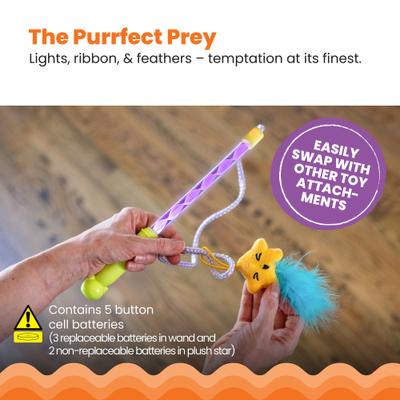 Show full view: Catstages Twinkle Star Light Up LED Cat Wand Toy with Feathers & Ribbon slide 5 of 8