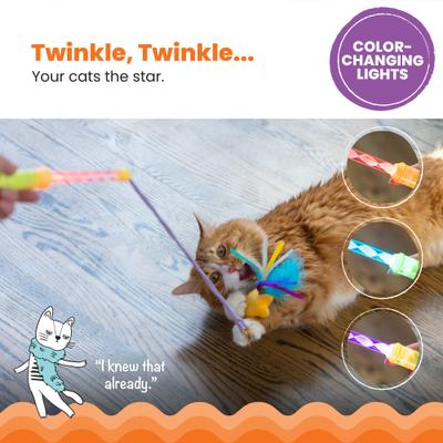 Show full view: Catstages Twinkle Star Light Up LED Cat Wand Toy with Feathers & Ribbon slide 3 of 8