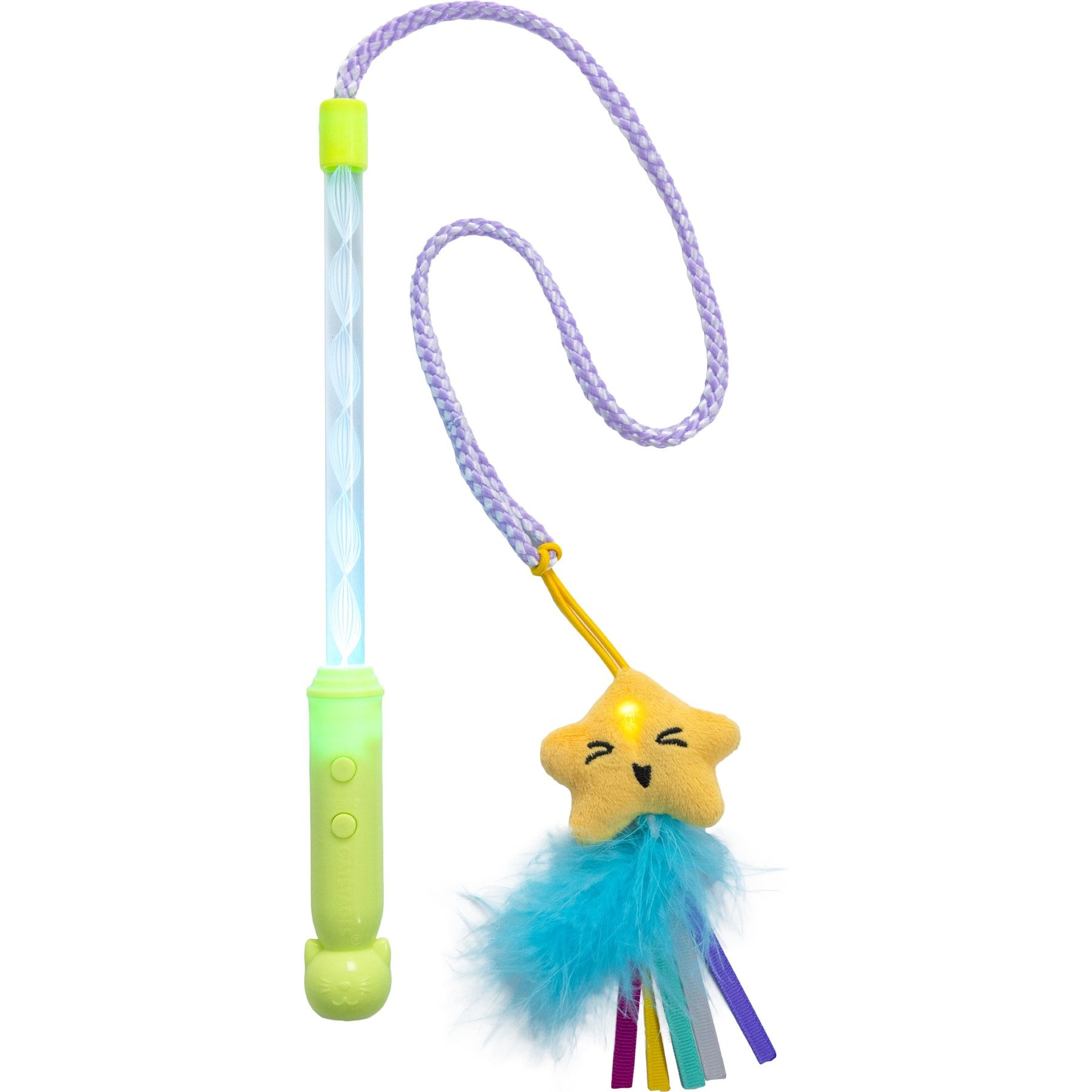Catstages Twinkle Star Light Up LED Cat Wand Toy with Feathers & Ribbon