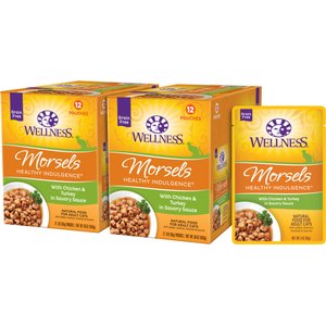 Wellness Complete Health Healthy Indulgence Morsels with Chicken & Turkey in Savory Sauce Grain-Free Wet Cat Food Pouches, 3-oz, case of 24