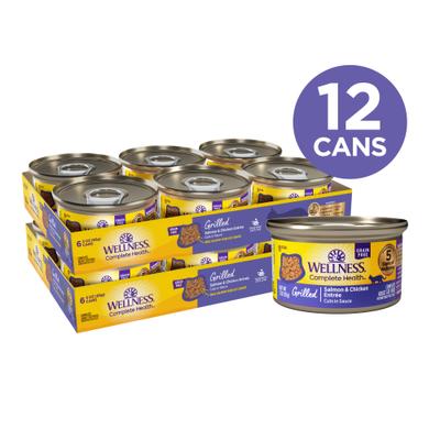 Show full view: Wellness Complete Health Grilled Salmon & Chicken Grain-Free Cuts in Sauce Wet Cat Food, 3-oz can, case of 12 slide 3 of 12