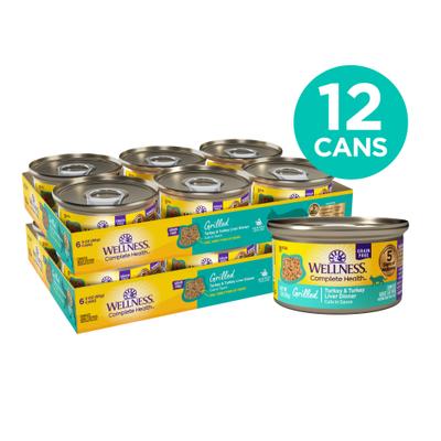 Show full view: Wellness Complete Health Grilled Turkey & Turkey Liver Grain-Free Cuts in Sauce Wet Cat Food, 3-oz can, case of 12 slide 3 of 12