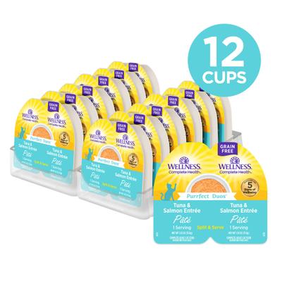 Show full view: Wellness Complete Health Purrfect Duos Tuna & Salmon Grain-Free Pate Wet Cat Food, 2.64-oz cup, case of 12 slide 3 of 12