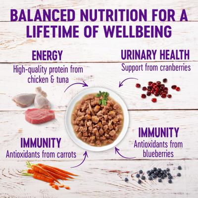 Show full view: Wellness Complete Health Healthy Indulgence Morsels Grain-Free Variety Pack Cat Food Pouches, 3-oz, case of 32 slide 4 of 11