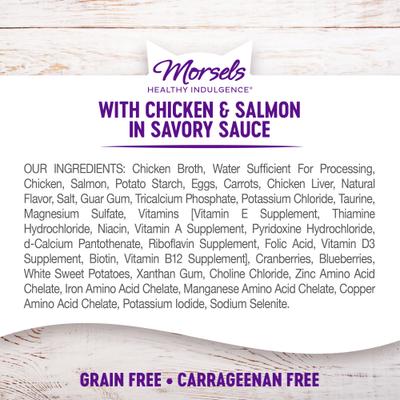 Show full view: Wellness Complete Health Healthy Indulgence Morsels with Chicken & Salmon in Savory Sauce Grain-Free Wet Cat Food Pouches, 3-oz, case of 24 slide 7 of 11