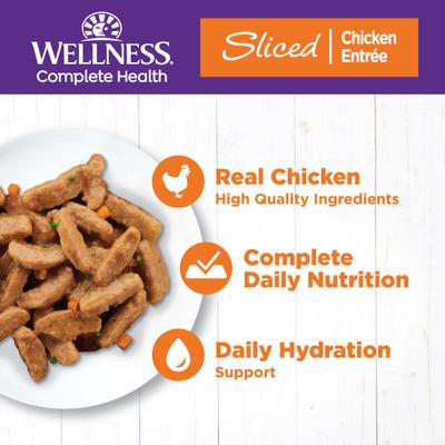 Show full view: Wellness Complete Health Sliced Chicken Entree Grain-Free Canned Cat Food, 3-oz, case of 24 slide 3 of 11