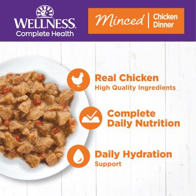 Show full view: Wellness Complete Health Minced Chicken Dinner Grain-Free Canned Cat Food, 3-oz, case of 24 slide 3 of 11