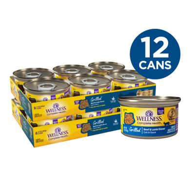Show full view: Wellness Complete Health Grilled Beef & Lamb Grain-Free Cuts in Sauce Wet Cat Food, 3-oz can, case of 12 slide 3 of 12