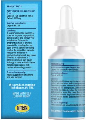 Show full view: Chill Paws Organic 500mg Full Spectrum Hemp Extract Tincture Calming Supplement for Dogs, 1-fl oz bottle slide 3 of 6