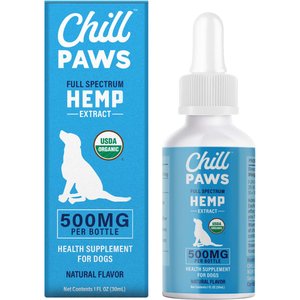 Chill Paws Organic 500mg Full Spectrum Hemp Extract Tincture Calming Supplement for Dogs, 1-fl oz bottle