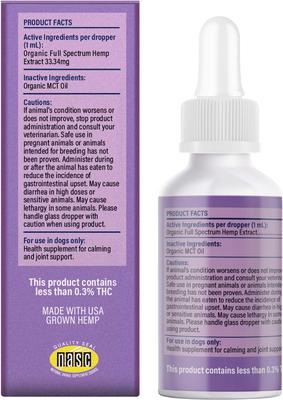 Show full view: Chill Paws Organic 1000mg Full Spectrum Hemp Extract Tinctures Calming Supplement for Dogs, 1-fl oz bottle slide 3 of 6