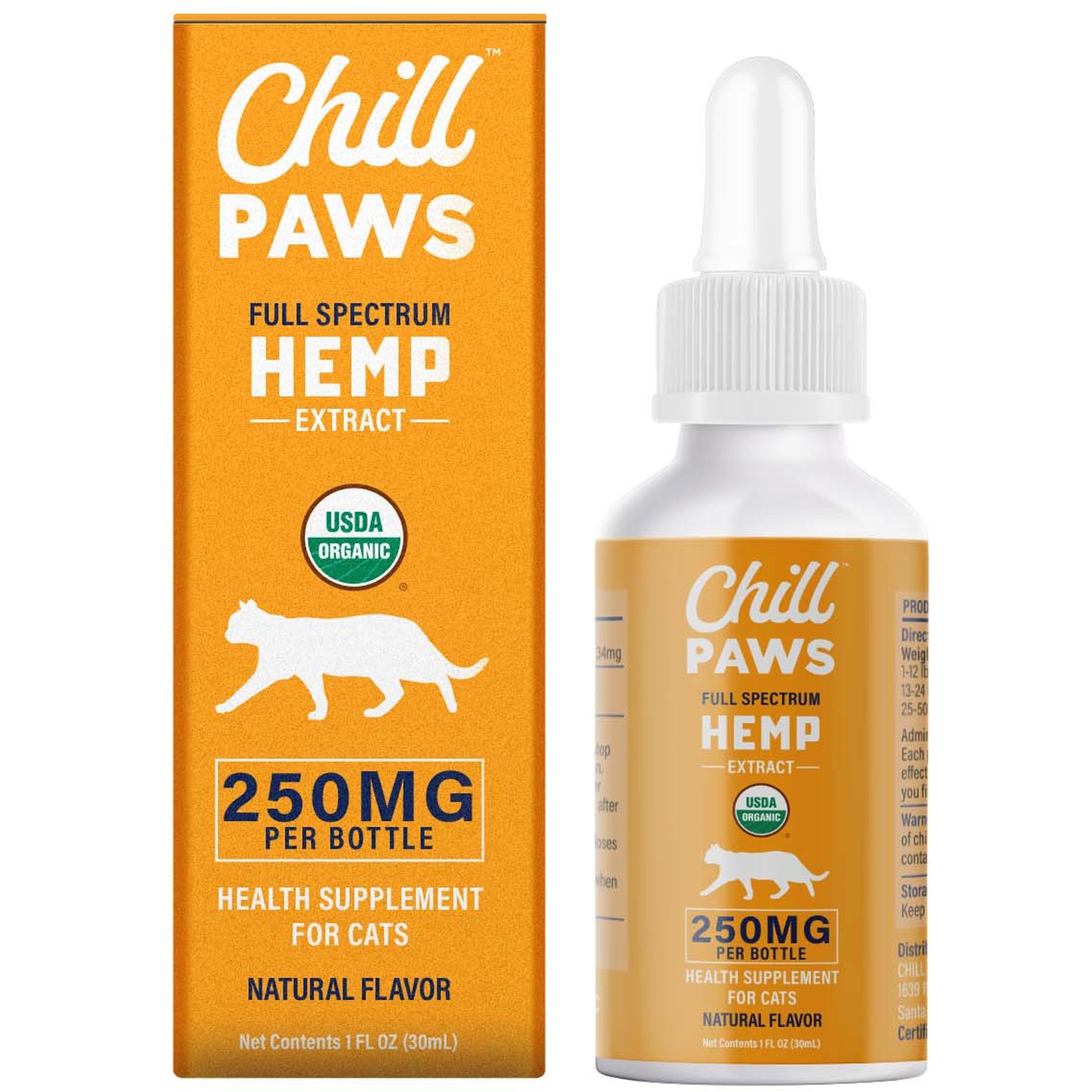 Chill Paws Organic 250mg Full Spectrum Hemp Extract Tincture Calming Supplement for Cats, 1-fl oz bottle