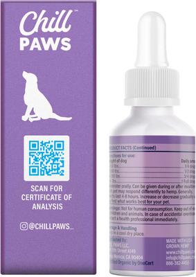 Show full view: Chill Paws Organic 1000mg Full Spectrum Hemp Extract Tinctures Calming Supplement for Dogs, 1-fl oz bottle slide 5 of 6