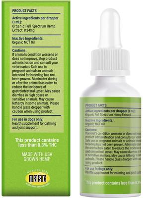 Show full view: Chill Paws Organic 250mg Full Spectrum Hemp Extract Tincture Calming Supplement for Dogs, 1-fl oz bottle slide 3 of 6