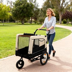 Yafylly Bike Trailer & Push Cart for Pets with All-Terrain Wheels, Large, Beige/Black