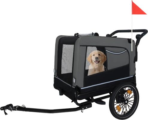 Show full view: Yafylly Bike Trailer & Push Cart for Pets with All-Terrain Wheels, Large, Grey/Black slide 2 of 5