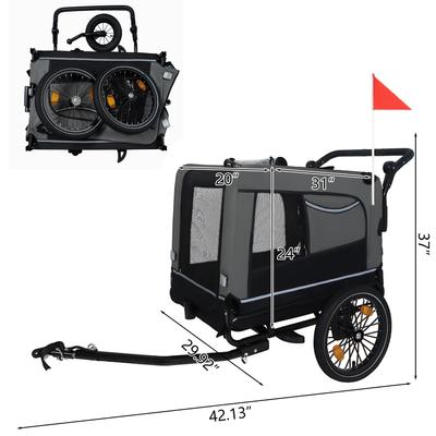 Show full view: Yafylly Bike Trailer & Push Cart for Pets with All-Terrain Wheels, Large, Grey/Black slide 3 of 5