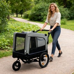 Yafylly Bike Trailer & Push Cart for Pets with All-Terrain Wheels, Large, Grey/Black