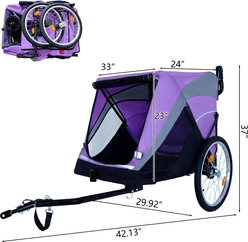 Yafylly 2-in-1 Bike Trailer & Push Cart for Pets with Dual Cup Pockets, Large, Purple/Black slide 2 of 5
