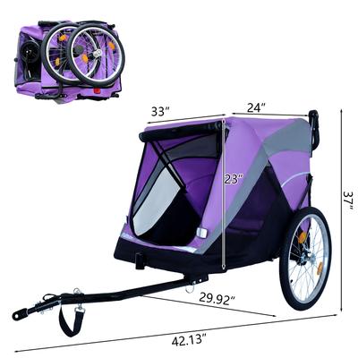 Show full view: Yafylly 2-in-1 Bike Trailer & Push Cart for Pets with Dual Cup Pockets, Large, Purple/Black slide 3 of 5