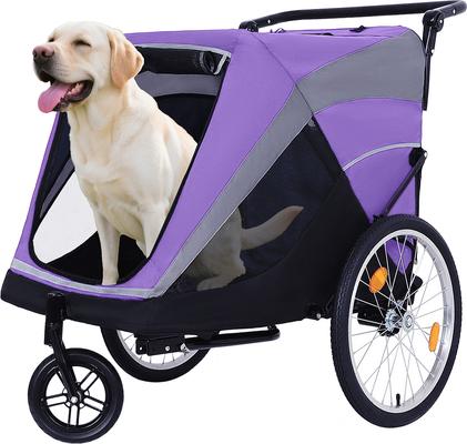 Show full view: Yafylly 2-in-1 Bike Trailer & Push Cart for Pets with Dual Cup Pockets, Large, Purple/Black slide 4 of 5