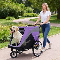 Yafylly 2-in-1 Bike Trailer & Push Cart for Pets with Dual Cup Pockets, Large, Purple/Black