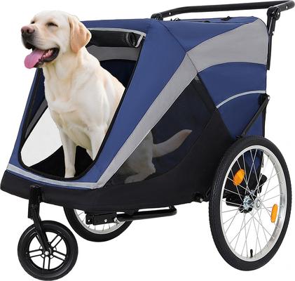 Show full view: Yafylly 2-in-1 Bike Trailer & Push Cart for Pets with Dual Cup Pockets, Large, Blue/Black slide 4 of 5