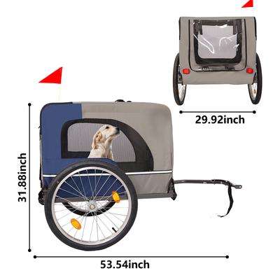 Show full view: Yafylly Dog Bike Trailer for Bicycle with 2 Entrances & 20-in Wheels, Blue/Grey, Medium slide 4 of 6