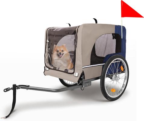 Show full view: Yafylly Dog Bike Trailer for Bicycle with 2 Entrances & 20-in Wheels, Blue/Grey, Medium slide 5 of 6