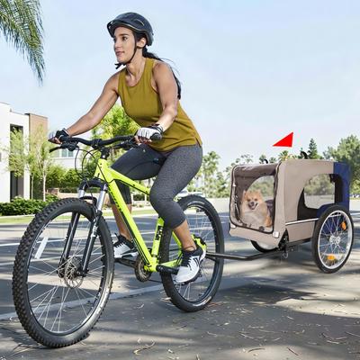 Show full view: Yafylly Dog Bike Trailer for Bicycle with 2 Entrances & 20-in Wheels, Blue/Grey, Medium slide 6 of 6