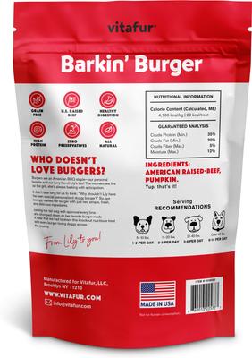 Show full view: Vitafur Barkin Burger Beef & Pumpkin Grain-Free Dehydrated Dog Treats, 24-oz bag slide 3 of 8